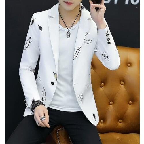 Mens Floral Notched Lapel Collar One Single Button Slim Fit Blazer Coat Jackets X33