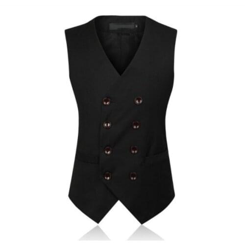 Mens Slim Fit Vest Waistcoat for Men Double Breasted Blazer Suit Vest Casual Mens Formal Vest Black Grey Sleeveless Jacket