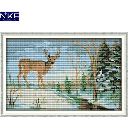 NKF The deer in the forest animal style cross stitch kits patterns handcraft painting Chinese embroidery kit for home decoration