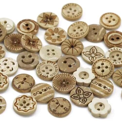 Natural Coconut Shell Buttons Round Laser Pattern Bleached Sewing Button For Childrens Clothing Casual Cotton&Linen Shirt Pants