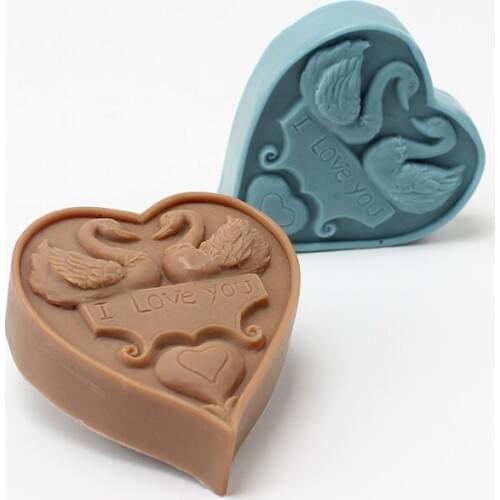 Nicole Soap Silicone Mold Heart with Mandarin Duck Pattern Craft Resin Clay Chocolate Candy Mould