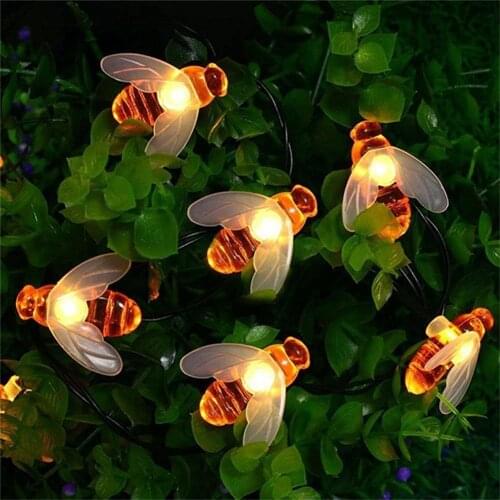 New 10leds 20leds Bee Outdoor Garden Fence Patio Christmas Garland Lights Solar Powered Cute Honey Bee Led String Fairy Light