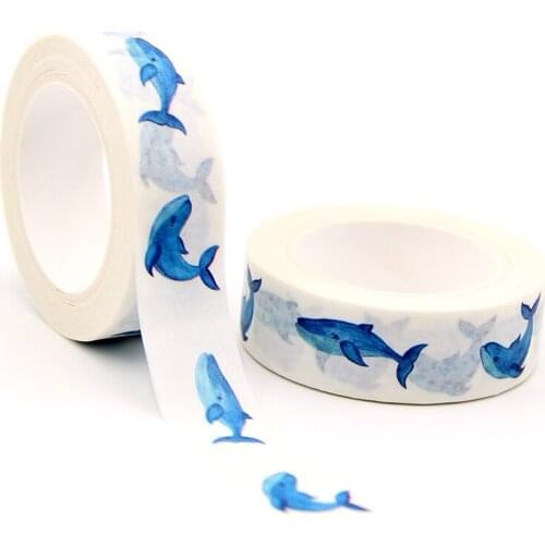 2021 NEW 1PC 15mm x 10m Watercolor Seamless Pattern With Blue Whale Cartoon Tape Scrapbook Paper Masking Adhesive Washi Tape