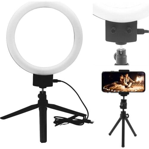 New Arrival 1 Set 8" Dimmable LED Ring Fill Light Selfie Camera Makeup Fill + Light Mini stand Phone Clip With Usb Cable