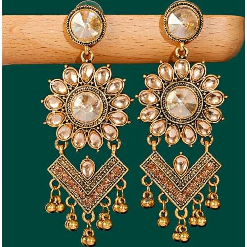 Luxury Zircon Womens Corful Crystal Flower Earrings Fashion Jewelry Hangers Vintage Gold Color Bohemia Wedding Earrings