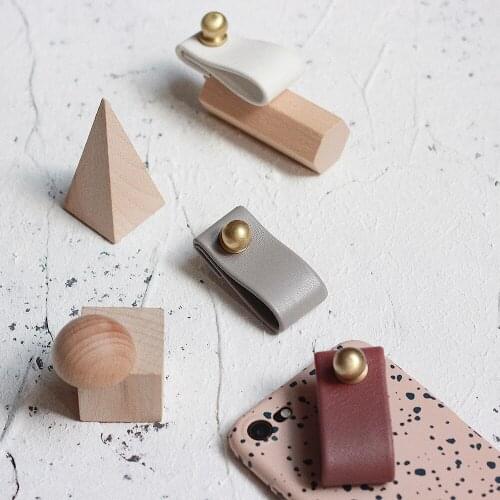 Ins colors/brass + Soft Leather handle and Knobs for furniture pink cabinet chest drawer suitcase handle with Screws