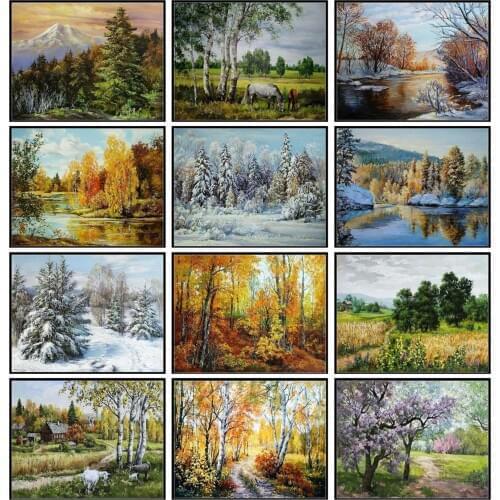 Counted Cross Stitch Kits Needlework Embroidery - 14 ct Aida Color DIY Arts Handmade Home Decor - Russia Seasons Scenery