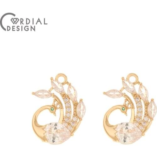 Cordial Design 30Pcs 18*24MM Jewelry Accessories/Hand Made/DIY Pendant For Necklace/Peacock Shape/CZ Charms/Earring Findings