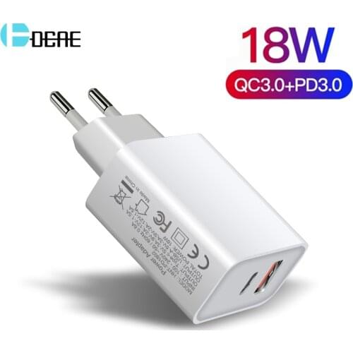 18W PD Type C USB Quick Charge 3.0 Adapter For iPhone 12 11 Pro XS XR X 8 iPad Xiaomi QC3.0 Fast Charging Wall Travel PD Charger
