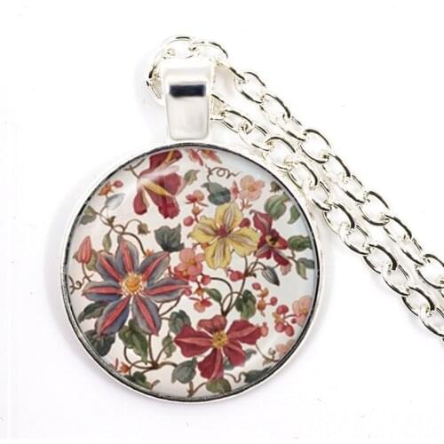 Charm Mandala Flower Necklace 25mm Glass Cabochon Jewelry Mandala Symbol Bohemia Ladies Silver Plated Pendant Women
