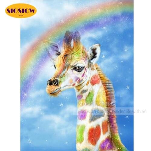 SIOSIOW Diamond Painting Animals Cross Stitch 5D DIY Full Square Diamond Embroidery Rainbow Giraffe Bead Picture Kits Home Decor