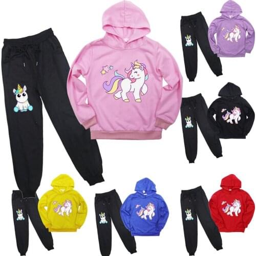 New Child Unicorn Sweatshirt Pants Suit Boys Girls Unicorn Hoodie Cotton Pullover Casual Kids Sportswear Tops for Children Gift