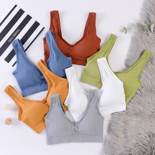 Top V Neck Solid Underwear Seamless Crop Top Women Sport Bra Running Sexy Lingerie Fitness Tube Tops Active Wear Padded Vest