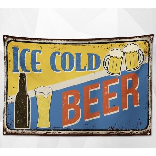 ICE COLD BEER Vintage Beer Day Poster Canvas Painting Bar Wine Cellar Cafe Home Decor Shabby Chic Wall Art Banner Flag Mural