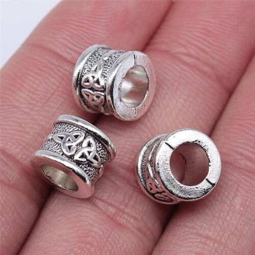 WYSIWYG 10pcs 11x8mm Hair Braid Beard Dreadlock Beads Rings Tube Jewelry Making Triquetra Sign Charm Spacer Beads