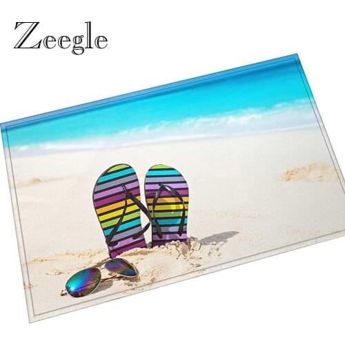 Zeegle 3D Beach Printed Door Mat Outdoor Carpet Non-slip Doormat for Entrance Door Hallway Welcome Floor Rug Flannel Bath Mat