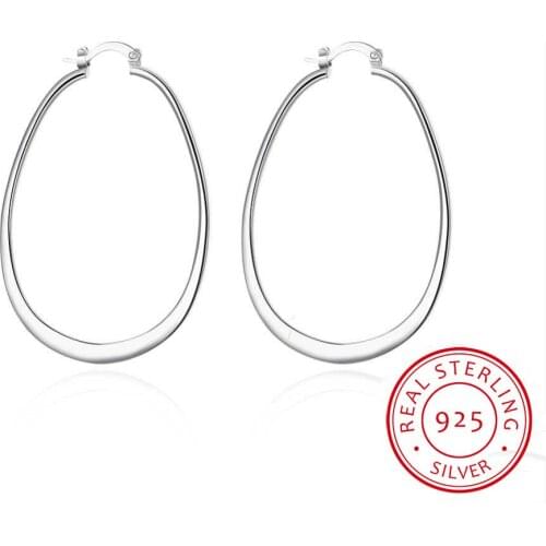 Lekani New High Quality 925 Sterling Silver Smooth Flat U Round Circle Hoop Earrings For Women Fine Jewelry