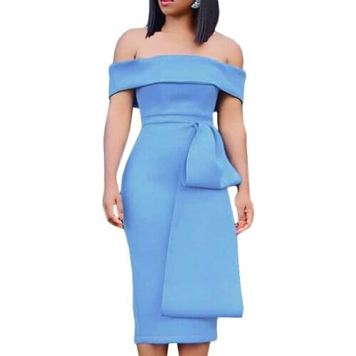 2021 Summer Sexy Off Shoulder Bandage Women Evening Party Dress Ladies Elegant Korean Blue Casual Slim Vestidos De Mujer 70146