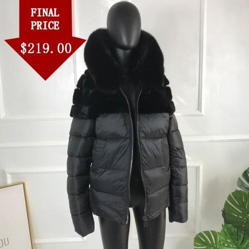 Winter Coat Hooded Rabbit Fur Jacket Fox Fur Collar 2020 Women New Fashion Warm Outerwear