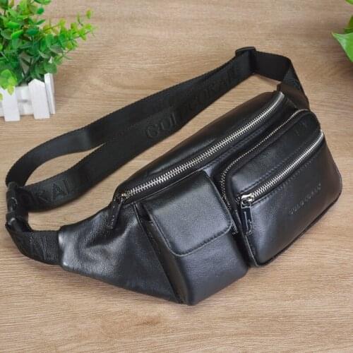 GOLD CORAL Genuine Leather Messenger Bag Men Casual Waist Bags Belt Bag Phone Pouch Male Fanny Pack Travel Chest Bags Coin Purse