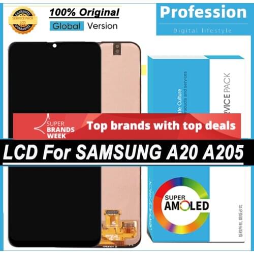 100% Original 6.4'' AMOLED Display for Samsung Galaxy A20 2019 A205F SM-A205F LCD Touch Screen Digitizer Assembly Repair Parts