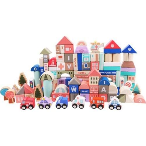 115 Pcs Magic City Wooden Building Blocks Set,For 3 Years Old And Older Kid,Letters,Colorful Buildings,Wooden Block Toys