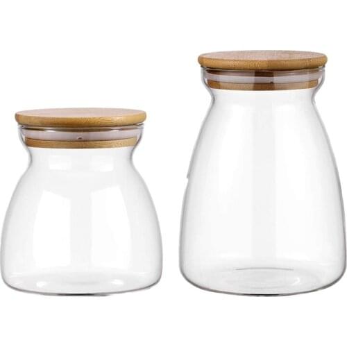 2 Pcs Airtight Clear Food Storage Jar Container with Bamboo Lid (27Oz/800Ml), for Kitchen Tea Coffee Sugar Flour Spices