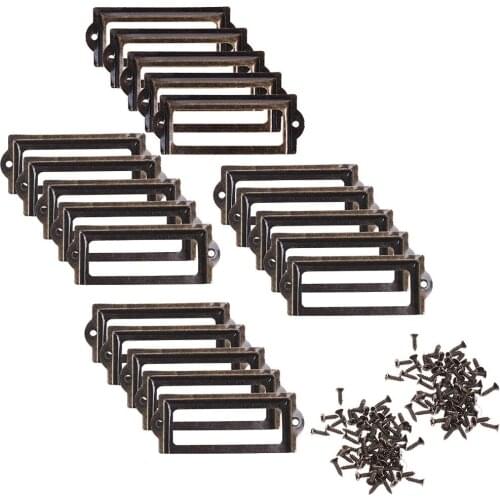 20pcs 83 x 33mm Bronze Color Metal Office File Cabinet Shelves Drawer Name Card Label Holder Frames with Screws