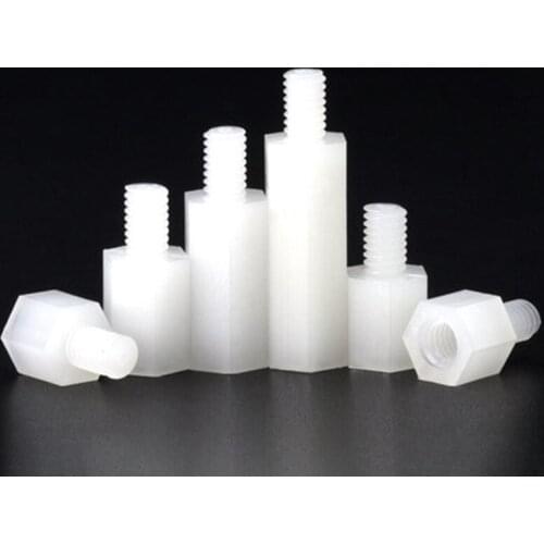 30pcs M3x(5mm-50mm)+6mm hexagon nylon pillar isolation post support column outer hex single pass plastic screw case bolt