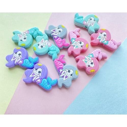 50PCS Silicone Mermaid Beads Baby Chewing Pendant Nursing Sensory Teething Pacifier DIY Necklace Toy Food Grade Beads
