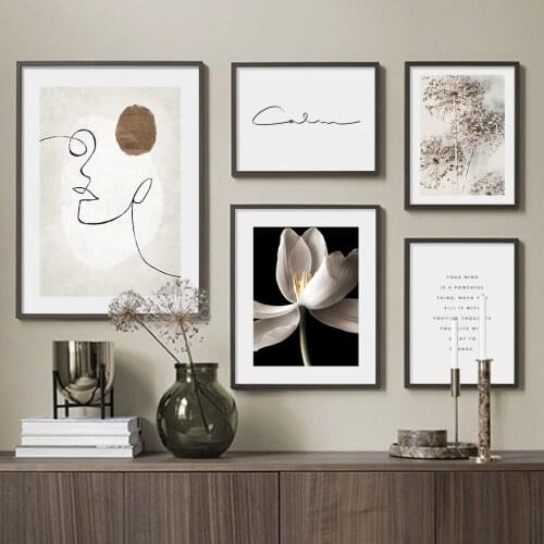 Abstract Face Line Floral Vintage Posters Canvas Painting Wall Art Print Picture for Living Room Modern Interior Home Decoration