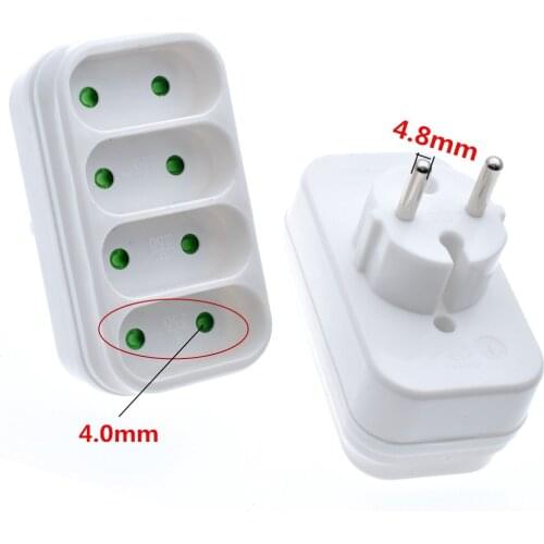 1 TO 4 Way EU Plug 4.8mm Plug to 4.0mm Jack Power Adapter Plug 16A 250V White Travel Power Plug Adapter Converter