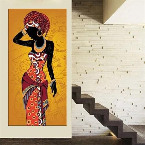 African Black and Gold Woman Scandinavian Canvas Painting Poster and Print Wall Art Pictures for Living Room Home Decor Cuadros