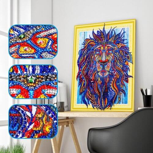 5D DIY Special Shaped Diamond Painting Cross stitch Diamond Embroidery Animal Lion Head Rhinestones Home Decor