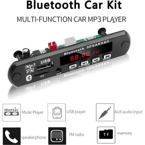 KEBIDU 5V 12V MP3 Player Bluetooth Car Kit FM Radio Mp3 Decoder Board TF USB 3.5 Mm AUX Audio FM Radio For Car Accessory