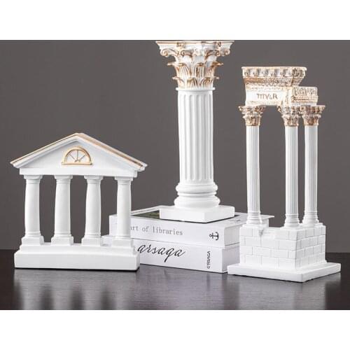 European-style White Roman Column Home Decoration Ancient Architectural Model Resin Sculpture Office Desktop Decor Furnishings