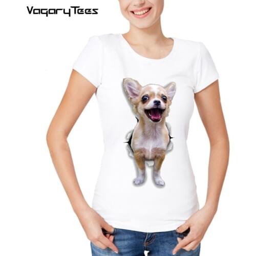 Cute Dog break out vivid 3D tshirt women 2019 new white casual breathable t shirt femme Chihuahua/French Bulldog funny t-shirt