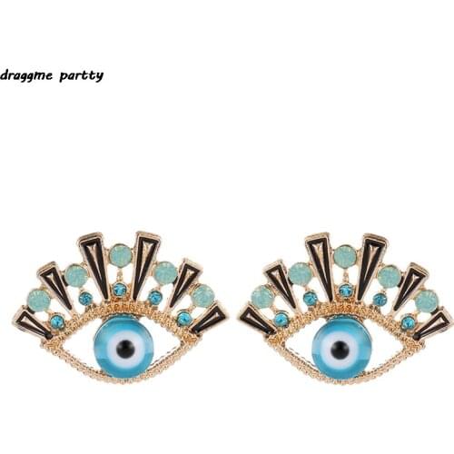 Korean Cz Turkish Eye Stud Earring For Women Cubic Zircon Alloy Shiny Rainstone Small Turkish Blue Eye Jewelry Gift