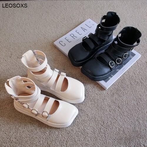 Girls' Leather Shoes 2021 Summer Fashion Black Soft Soled Girls' Performance Shoes British Roman Shoes Childrens