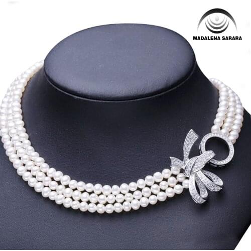 MADALENA SARARA AAA 7-8mm freshwater pearl necklace Multi Rows brightest flawless Natural White
