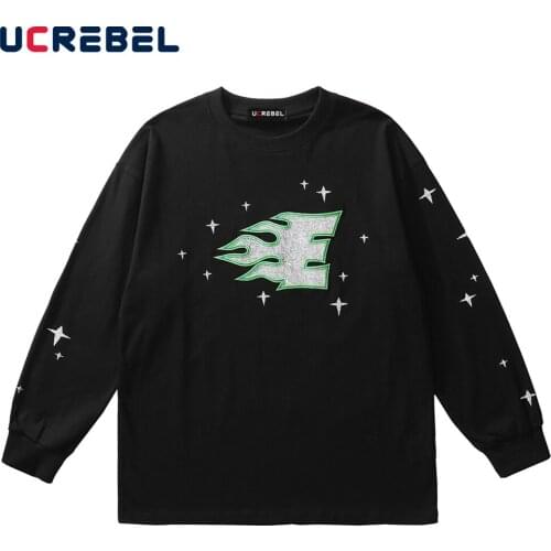 Jesus Embroidery Long Sleeve T-shirt Mens Autumn Simple Casual Crew Neck Cotton Tee Streetwear Loose Tshirt Men