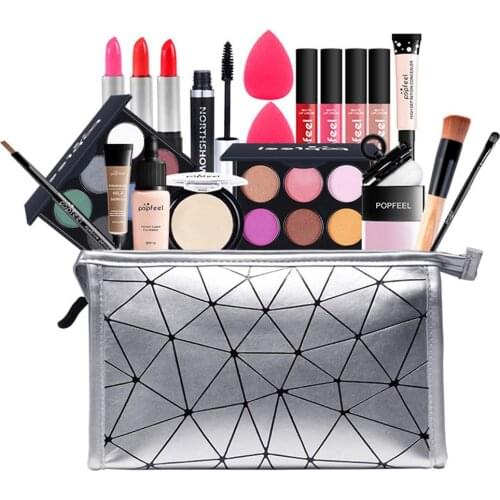 20pcs All In One Makeup Set Concealer,Lipstick,Concealer Stick,Eye Shadow,Mascara,Eyebrow Pencil,brush,Cosmetic Bag For Beginner