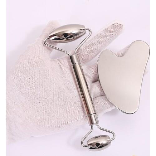 Stainless Steel Face Roller Gua Sha Face-lift Tool Rose Quartz Roller Facial Massager 100% Stainless Steel Skin Care Jade Roller