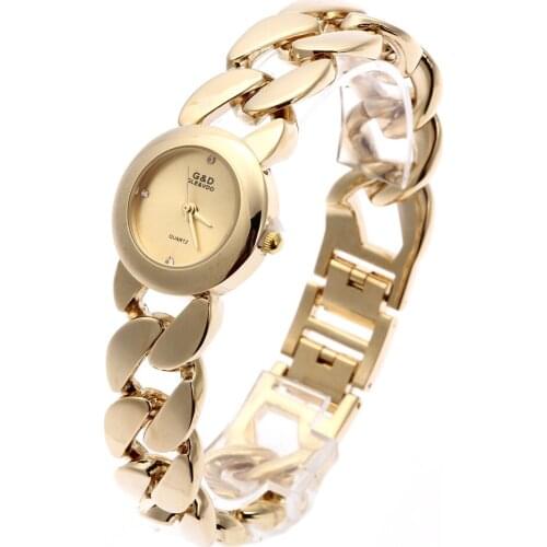2016 New Fashion G&D Women Wrist Watch Gold Single Chain Stainless Steel Band Analog Womens Luxury Fashion Quartz Wrist Watches