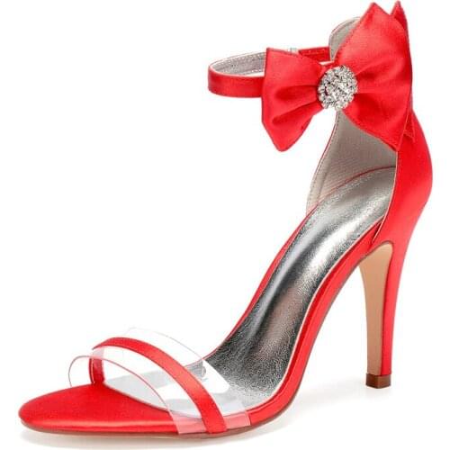 High Heels Satin Wedding Sandals Women Summer Shoes Open Toe Ankle Strap Zipper Back Bowknot Formal Party Dress Sandals