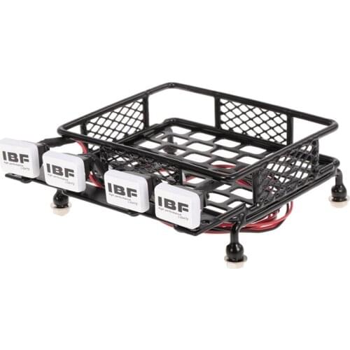 FULL-Roof Rack Luggage Carrier with Square LED Light Bar for 1/10 RC Car Crawler Truck Axial SCX10 D90 110 Traxxas TRX-4 Tamiya