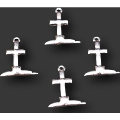 30pcs Silver Plated Cross Monument/Cemetery Metal Pendant DIY Charm Jewelry Crafts Making -Mourning Relatives and Friends P708