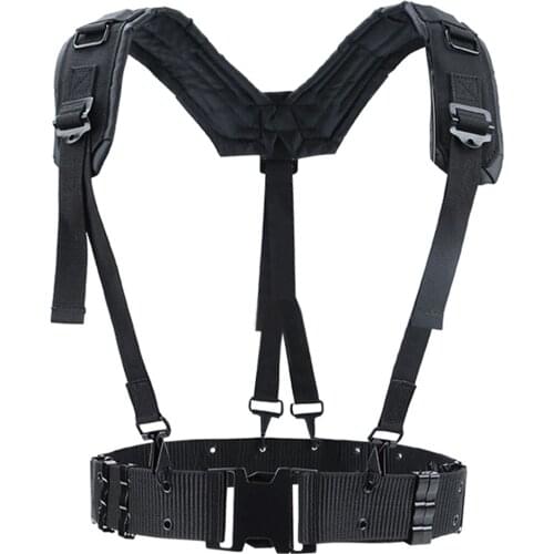 HS Adjustable Tactical Lightweight Waist Belt Harness Set for Outdoor Military Shoulder Waist Protective Band for Adult