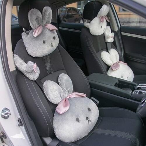 Cute Rabbit Car Headrest Neck Pillows Cushion Auto Seatbelt Protect Lumbar Support Head Rest Seat Car Accessories for Women Girl