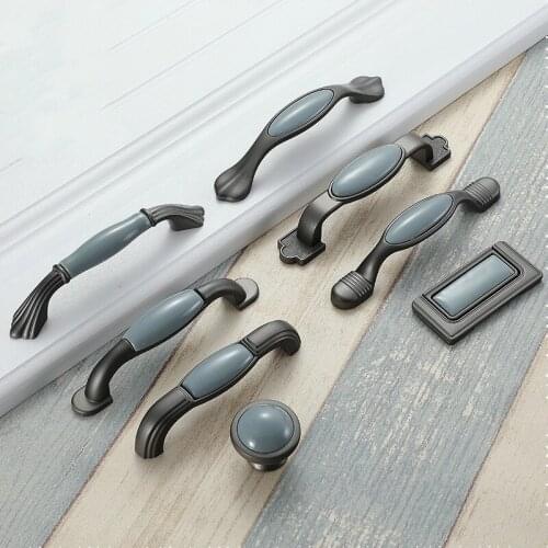 Mediterranean Blue Ceramic Cabinet Knobs and Handles Gray Wardrobe Door Pulls European Furniture Handle Cabinet Hardware